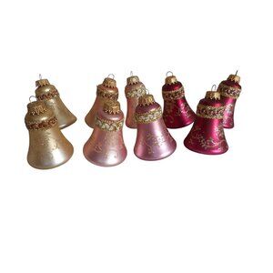 Christmas by Krebs Set of 9 pinks, beige, Glass Bell Tree Ornaments